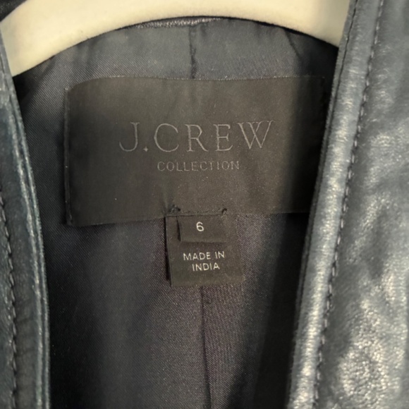 J.Crew Collection Standing-Collar Leather Moto Jacket – Navy Blue size 6 - Picture 2 of 4